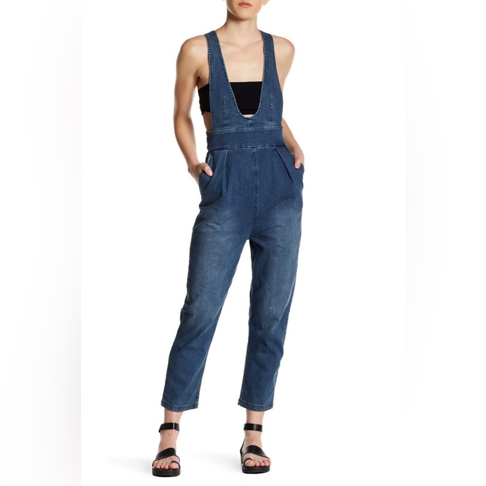 TIBI Denim High Waisted Overalls